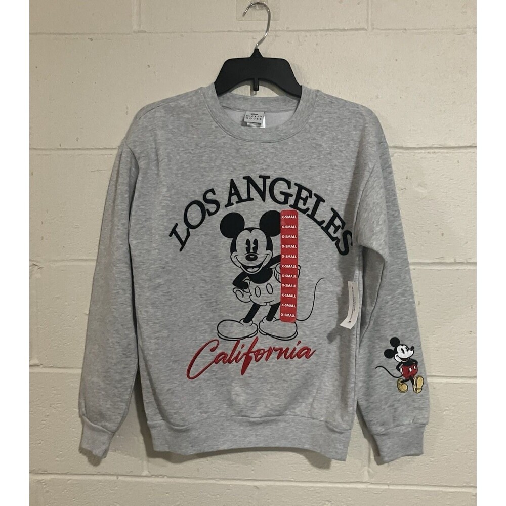 Mickey Mouse California Crewneck Sweatshirt | Grey Comfy Disney Pullover XS & L